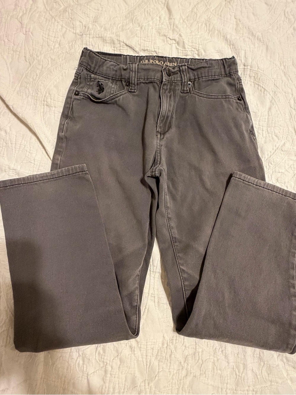2 for$6✨U.S. Polo Assn. Boy’s Adjustable Waist Charcoal Straight Jeans, Size 12